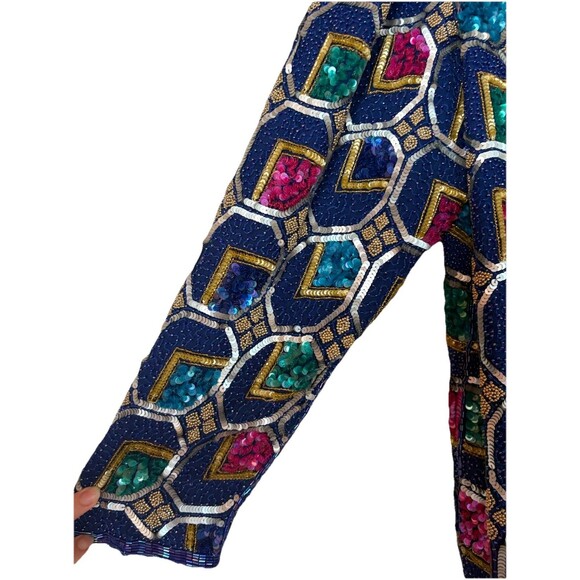 VTG i magnin 100% Silk Sequined Jewel Tone  Dress Coat by Judith Ann Creations L - Picture 9 of 16